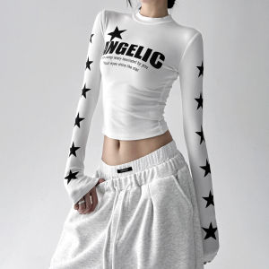 MUYUZI | Autumn New Retro Star Print Sleeve Long T-Shirt