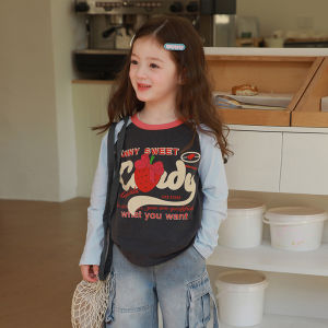 Retro INS Style Pure Cotton Base Layer T-Shirt for Baby Girls Spring Collection Comfortable Breathable Sweat Absorbent Cartoon Print