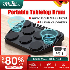 Minsine Tabletop Electronic Drum Set with Built in 2 Speakers 7-Pad Digital Portable Drum Set