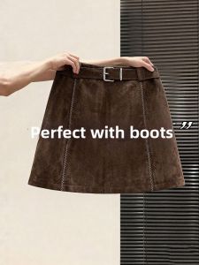 Flattering A-Line Midi Skirt Deer Velvet