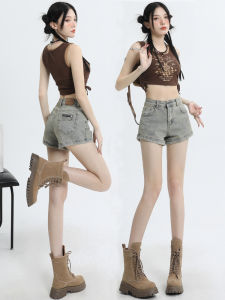 Quần Short Denim Ngắn American Retro Cho Nữ Mùa Hè Mỏng Co Giãn Cao Cạp Cao Bó Sát Chữ a Quần Short Siêu Ngắn Gợi Cảm