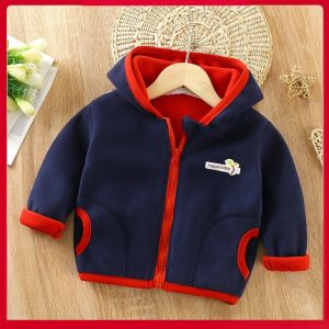 Fleece Lined Hoodie Baby Boys Girls Autumn Winter Casual Wear Pure Color Vest Top for Infants And Toddlers Comfortable Soft Polyester