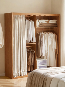 WEISHA | Bedroom Wooden Wardrobe with Cloth Curtain