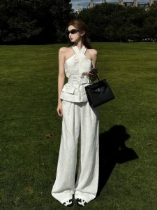 XUECAIQI | Halter Sleeveless Vest Wide Leg Pants Set Women
