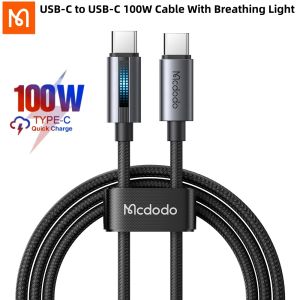 Mcdodo USB-C to USB-C 5A 100W Cable With Breathing Light Fast Charge Mobile Cell Phone Charging Cord Wire For iPhon15 series/iPad/MacBook/AirPods/Samsung/Huawei/Honor/Xiaomi/0PPO/VIVO Type C To Type C PD Fast Charge Data Cable