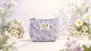 Damda Corduroy Floral Mini Coin Pouch with Keychain | Small Zipper Wallet