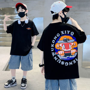 Boys Summer Cotton T-Shirt Cartoon Print Short Sleeve Loose Fit Casual Top for 5-14 Years Old Kids Absorb Sweat Street Style