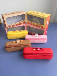 Koodol New Dopamine-colored Large-capacity Childrens Pencil Case Gift For Kids Cute Cartoon Pencil Cases Stationery Storage Box in Yellow Red Brown and Pink with Dirt-resistant and Wear-resistant Features Studying and School Use Cartoon Character Design