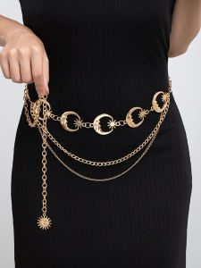 Decorative Retro Metal Crescent Sunflower Waist Chain for Women