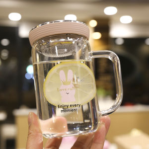 Cute Korean Style Glass Cup with Handle for Brewing Tea Health Preservation Office Use Student Use Female Version
