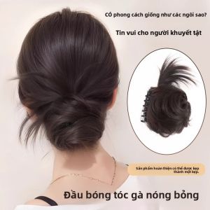 MONLEYTA | Phụ kiện tóc giả bằng tóc thật cho phụ nữ Phụ kiện tóc búi hoa tự nhiên Phụ kiện tóc giả kiểu búi tròn