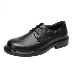New 2025 Mens Business Casual Formal Leather Shoes Wear-Resistant Lace-Up round Head Retro Mens Shoes Comfortable Breathable