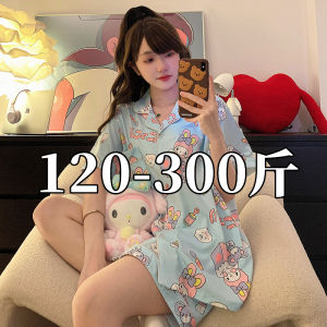 150.00kg Extra Large Size Pajamas Womens Summer Short Sleeve Shorts New Cartoon Cute Dormitory Students Fat mm 100.00kg Suit
