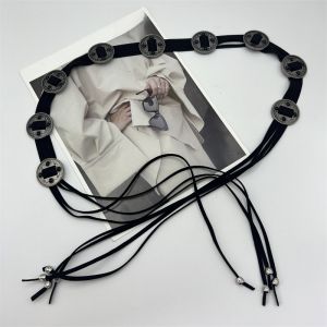 ย้อนยุค สไตล์โบฮีเมียน สีดำ สีหิน ฝัง สายโซ่คาดเอว เข็มขัดพู่เผ่าอินเดีย หนัง เครื่องประดับแฟชั่นชาติพันธุ์ลมโบฮีเมียน