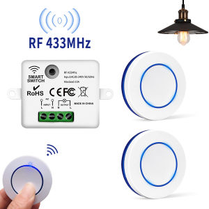 RF 433Mhz Light Switch Round 10A Wireless Panel Mini Switch Remote Control Relay Receiver Module Transmitter For Bedroom