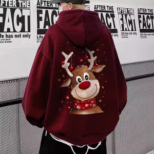 plus Size 300 Pounds Hooded Sweatshirt Mens Thickened Fleece Pure Cotton Winter Coat Red Wine Color Christmas Outerwear