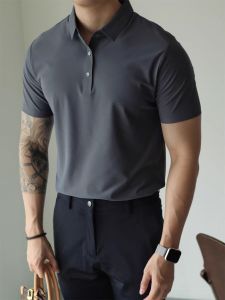 American Style Casual Polo Shirt Mens Slim Fit Short Sleeve Workwear T-Shirt Business Commuting Versatile Pure Color