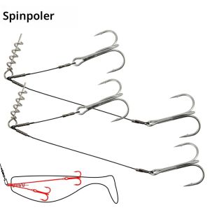 เบ็ดตกปลา Spinpoler Corkscrew Stinger Rig Hook แบบสองเงี่ยงคม สำหรับปลาไพค์ ปลาแบส ทำจากเหล็กกล้าคาร์บอนสูง สำหรับตกปลาเหยื่อปลอม