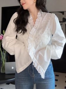 SHUAIYUE | Áo Sơ Mi Trắng Vòng Cổ V Đẹp Mắt
