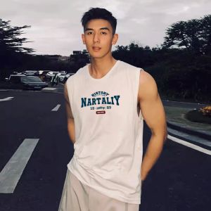 Vest Mens Pure Cotton Sports Vest Fashion Style Trendy Summer Undershirt Handsome Loose All-Matching Sleeveless Tops Tide