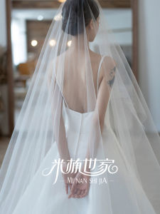 Cloud Frost High Definition White Veil Double Layer Korean Style Bridal Gown Super Long Soft Simple Travel Photography Tail