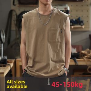 Summer Vintage plus Size Mens Vest Loose Casual Outdoor Fat Sports Fitness Basketball Sleeveless T-Shirt Fashion Urban Style