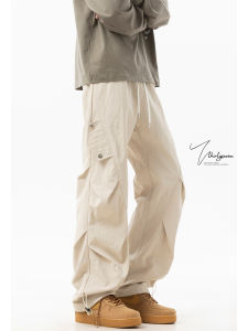 American Style Khaki Workwear Pants Mens Autumn High Street Multi-Pocket Straight Loose Paratrooper Casual Long Trousers