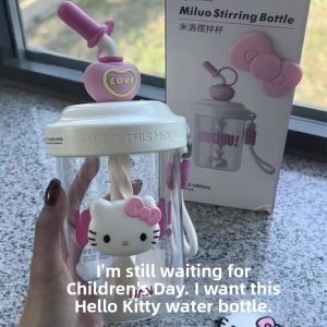 2024 New Hello Kitty Childrens Straw Water Bottle High Aesthetic Value Portable Food Grade Womens Version Cute Style