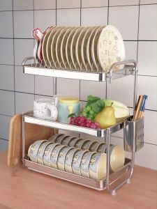 Lifinity Kệ Đựng Bát Đĩa 2/3 Tầng Inox Cao Cấp Kèm Giá Để Đũa Giá Treo Nắp Nồi Thớt Khay Hứng Nước