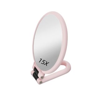 Magnifying Handheld Mirror Double Sided 1 x 15x Magnification Hand Mirror Travel Folding Stand Adjustable Dressing Table