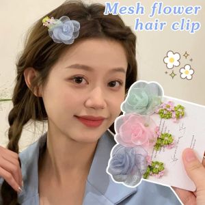 6Pcs Sweet Fashionable Tulle Flower Hair Clip For Dates Photo Shoots Hanfu Styling Securing Bangs Loose Strands