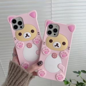 EOENKK | Cute INS Cartoon Rilakkuma Soft Silicone Phone Case For iPhone 17 16 15 14 13 12 Pro Max Mini X XS Max XR 6 7 8 Plus Back  Cover