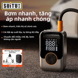 Bơm Hơi Không Dây Di Động cho Ô Tô và Xe Đạp với Đồng Hồ Đo Áp Suất Lốp Thông Minh
