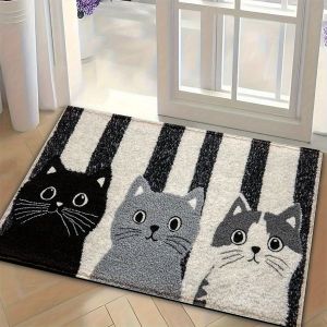 VIKAMA Striped Cartoon Cat Carpet Soft Doormat Waterproof Floor Mat Rug For Bedroom Carpet For Live Room Outdoor Carpet Home Dec