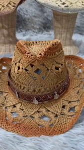 หมวกคาวบอยทูโทน+สายถักชนเผ่าเหรียญเงิน มีรูระบายอากาศ สวมใส่สบาย เท่มีสไตล์ 05-X6T+00HAT04