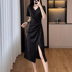 DAIXIANGFEIZI | Đầm Maxi Tay Ngắn V-neck cho Người Thấp và Béo