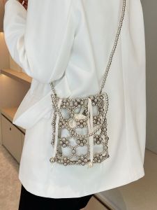 Artsy Fairy Style Bag Matching Skirt Dress Garment Bag Woven Beads Pearl Bag Chain Phone Bag Crossbody Small Bag