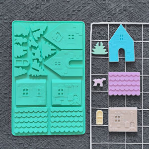Christmas Building Blocks Wooden House Shape Chocolate Flip Sugar Silicone Mold DIY Candy Biscuit Mold Cake Decoration Plugin