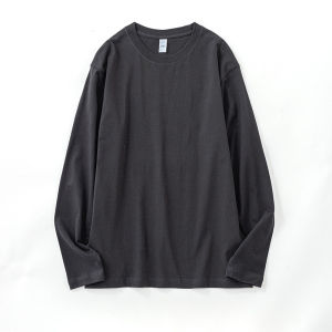 270G Heavy Weight Pure Cotton Long Sleeves T-Shirt Two Needles Autumn and Winter Solid Color Mens Womens Pullover White round Neck Bottoming Shirt Loose T