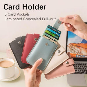 Portable Pull-out Slot Card Case Organizer PU Leather With Snap Closure Business Card Holder Wallets Coin Bags For Women Men