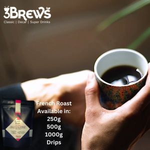 3Brews French Roast Coffee: Dark Roast Bold Freshly Ground and Whole Beans for Brewing Custom Grind - Fresh Per Order - 250g 500g 1000g