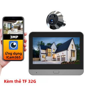 Camera Cửa Nhìn Trộm iCam365 3MP FHD WiFi Với Thẻ TF 32G Tích Hợp Pin Thiết Bị Xem Kỹ Thuật Số Gia Đình Với Tính Năng Phát Hiện Chuyển Động
