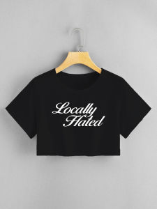 Áo Thun Cotton Tay Ngắn in Chữ Cổ Tròn Mùa Hè Y2K Cạp Cao Gợi Cảm Phong Cách Đường Phố Áo Thun Cotton Nguyên Chất Cho Nữ