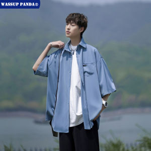 Wassup Panda Japanese Style Ice Silk Short Sleeve Mens Casual Loose Fit Summer Fashionable Half Sleeve Shirt Polyester