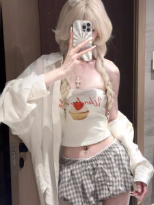 chaqi | American Hot Girl Style Ins New Printed Sleeveless Bandeau Summer Design Casual Versatile Pure Cotton White Top For Girls