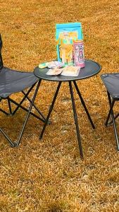 BenMaxx โต๊ะกลมเล็กพั โต๊ะแคมปิ้ง โต๊ะตั้งแคมป์กลมเล็กกลางแจ้งขนาดเล็ก พับเก็บได้ ปรับความสูงได้ น้ำหนักเบาและพกพาได้ มาพร้อมถุงเก็บ