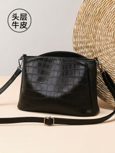 Genuine Leather Womens Bag Large Capacity Three-Layer Soft Leather Crossbody Bag Single Shoulder Versatile Fashionable Bucket Bag