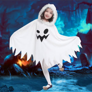 Girl Halloween Costume Cape Cloak with Hood White Ghost Trick or treating Children Cosplay Clothes