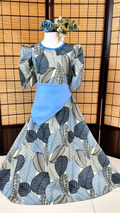 Elegant Floral Filipiniana Costume for Kids with Blue Bandana - New Traditional Costume for Children - Maria Clara