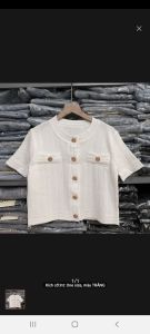 áo len nữ cardigan vải dệt kim cổ tròn tay ngắn nút đồng hàng quảng châu